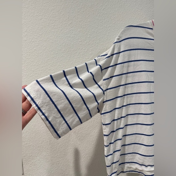Quiksilver Striped Cropped Crewneck Surf Beach White Blue Pink T-Shirt Large - Picture 2 of 13